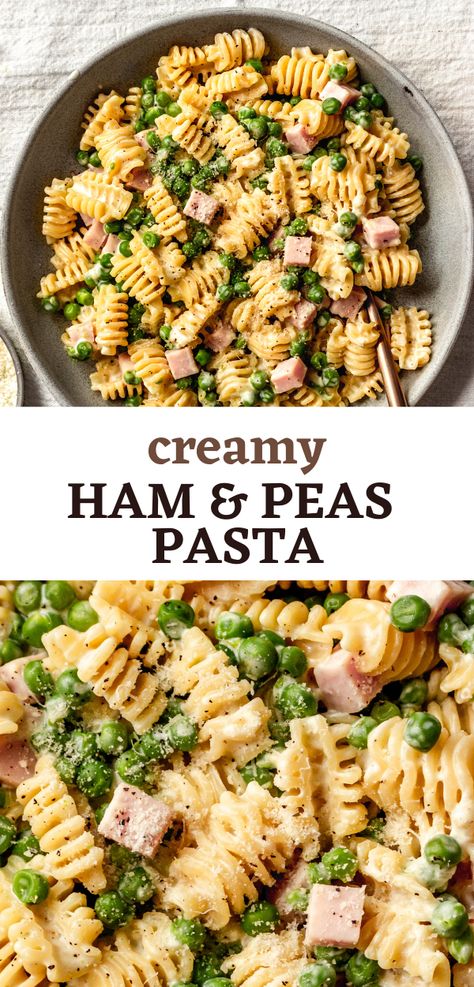 Creamy Ham And Peas Pasta Recipe Ham And Peas Casserole, Pea Ham Pasta, Macaroni With Peas, Ham Pea Pasta, Pasta Ham And Peas, Pasta Ham Recipes, Ham Peas Pasta, Pasta Peas Ham, Leftover Ham And Pasta Recipes