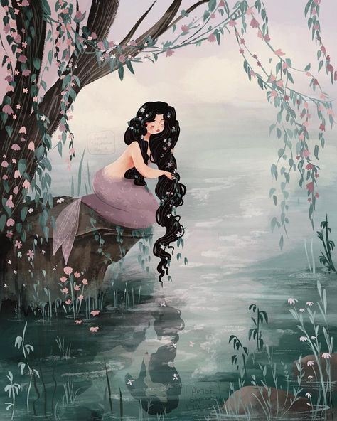 Stephanie Marie (@artofstephaniemarie) • Instagram-foto's en -video's Lagoon Illustration, Mermaids Illustration, Mermaid Illustration Art, Freshwater Mermaid, Mermaids Art, Little Mermaid Wallpaper, Pretty Mermaids, Mermaid Artwork, Mermaid Illustration