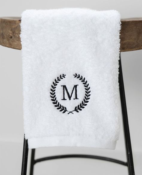 Grey Towels, Monogrammed Towels, Letter Wreath, Cold Towels, Monogrammed Hand Towels, Monogram Towels, Towel Embroidery, Gray Towels, Embroidered Towels