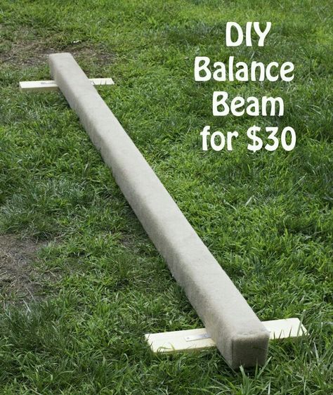 Gymnastics Backyard Ideas, Diy Outdoor Gymnastics Bar, Gymnastics Basement Ideas, Homemade Balance Beam, Balance Beam Diy, Backyard Gymnastics, Diy Beam, Diy Gymnastics Equipment, Diy Balance Beam