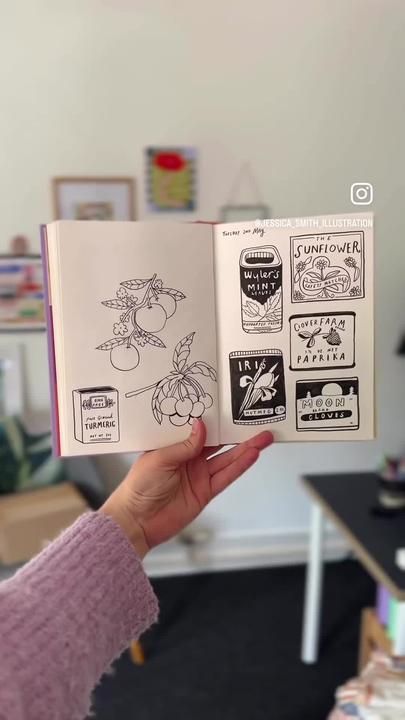 From sketchbook page to mini print 🎨 | TikTok Jessica Smith Illustration, Mini Sketchbook Ideas, Mdzs Aesthetic, Sketchbook Page Ideas, Graphic Sketchbook, Sketchbook Pages Inspiration, Mini Sketchbook, Small Sketchbook, Jessica Smith