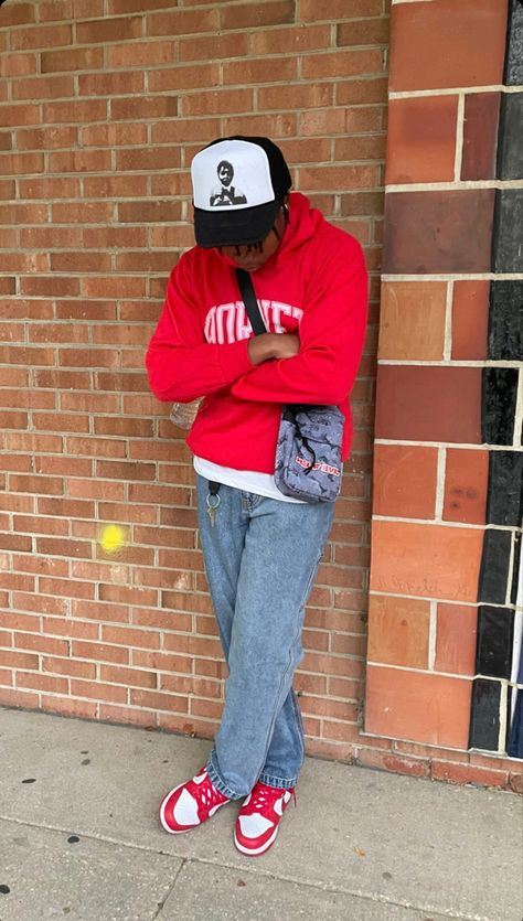 Black And Red Shoes Outfit Men, Red Nike Dunks Outfit Men, Red And White Dunks Outfit Men, Red Shoe Outfits Men, University Red Dunks Outfit Men, Gym Red Dunks Outfit Men, Red Outfit Black Man, Red Jordans Outfit Men, Dark Red Outfit Men