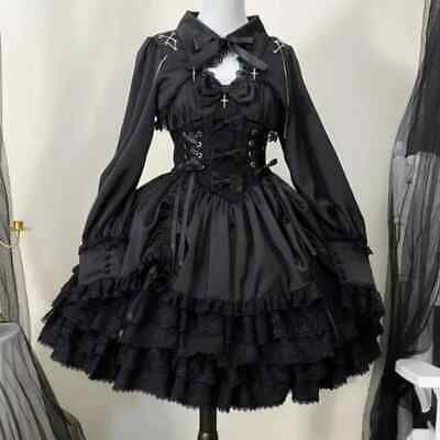 Women Punk Gothic Lolita Dress Dress Sweet Lace Bow Dresses Cosplay Costume  | eBay Jack Skeleton Dress, Black Lolíta Dress, Casual Punk Fashion, Japanese Rave Outfit, Cute Goth Fashion, Gothic Dresses Victorian, Goth Quinceanera Dress, Gothic Japanese Fashion, Japanese Gothic Fashion