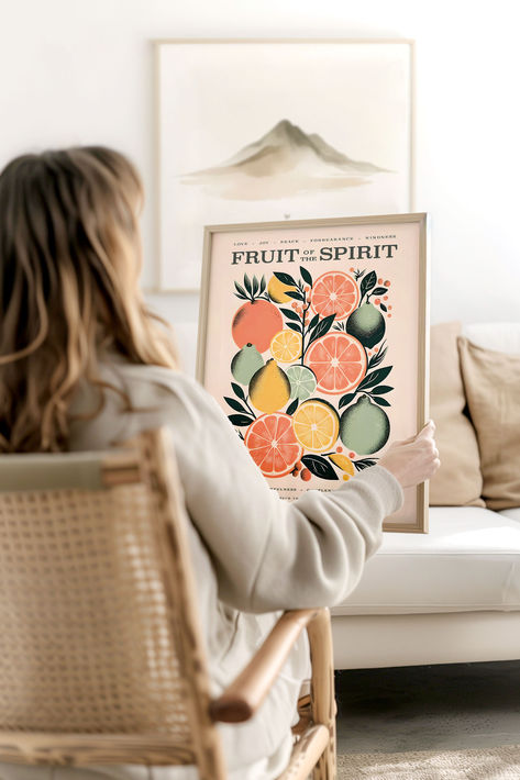 Our 'Fruit of the Spirit' poster is a stunning visual representation of Galatians 5:22. Perfect for adding a touch of Christian art to your home, this wall art combines modern design with a timeless message. Ideal for kitchen decor or as an uplifting piece in your living space. #ChristianArt #WallDecor #Inspirational Galatians 5 22, Bible Verse Art Print, Verse Art, Christian Artwork, Fruit Of The Spirit, Bible Verse Art, Fruit Design, Christian Wall Art, Modern Boho