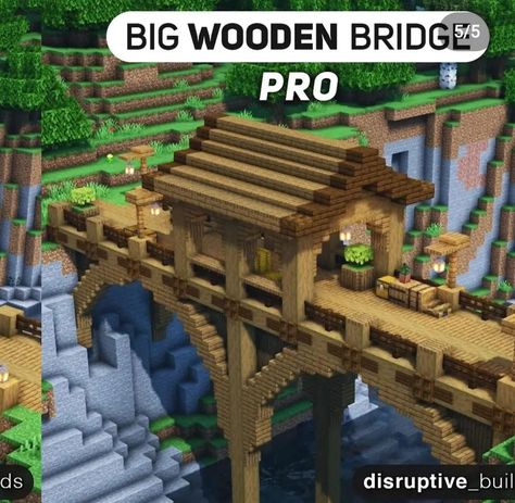 Minecraft Wooden Bridge Ideas, Wooden Minecraft Bridge, Bridge Ideas Minecraft Big, Bridge Idea Minecraft, Minecraft Ideas Bridges, Minecraft Big Bridge Ideas, Minecraft Wooden Bridge, Big Bridge Minecraft, Pont Minecraft