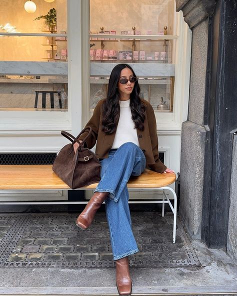 Here for all the brown tones this autumn 🤎🍂 Outfit details: Jacket @cosstores Knit @softgoatcashmere Jeans @abercrombie Boots @bobbies Bag @amazonfashion (crazy right) Linked on my stories & in my bio 🫶🏽 . . . Autumn outfit, casual outfit, autumn ootd, fall fashion, jeans outfit, fall outfit, every day outfit, chic style, London outfit Brown Boots Office Outfit, Long Brown Trench Coat Outfit, Dark Brown Handbag Outfit, Fall Outfits Winery, Brown Heels Outfit Dressy, Light Brown Ankle Boots Outfit, Ankle Brown Boots Outfit, Brown Boots Outfit Work, Brown Heel Boots Outfit