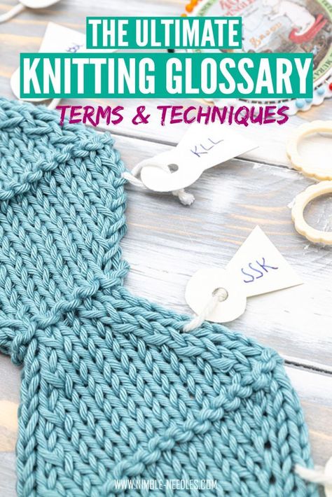 The ultimate glossary with all important knitting terms & techniques. Links to tutorials and videos for each knitting stitch and knitting abbreviations. Sometimes knitting patterns can be cryptic and difficult to decipher. This glossary will show you what these terms really mean and how to knit them as a beginner. #knitting #knittingpattern #knit #diy Nimble Needles, Knitted Stitches, Knitting Abbreviations, Intermediate Knitting Patterns, Craft Cupboard, Knitting Terms, Advanced Knitting, Knitting Crafts, Knitting Help