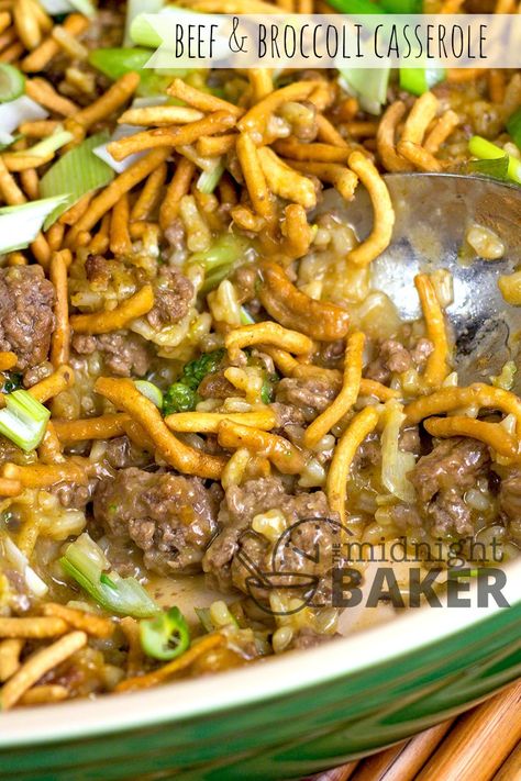 Delicious casserole version of the famous Chinese beef & broccoli. Beef And Broccoli Casserole, Crunchy Beef, Chinese Beef And Broccoli, Chinese Beef, Beef Broccoli, Mapo Tofu, Authentic Chinese Recipes, Beef And Broccoli, Ground Beef Casserole