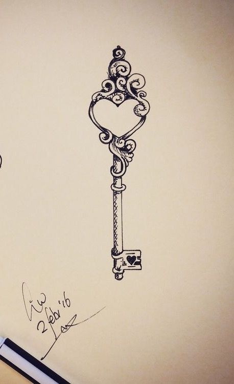 Cute Key Tattoos, Vintage Lock And Key Tattoo, Heart Skeleton Key Tattoo, Open Lock Tattoo, Small Lock And Key Tattoo, Keys Tattoo Designs, Key Drawing Vintage, Key Painting Ideas, Key Heart Tattoo