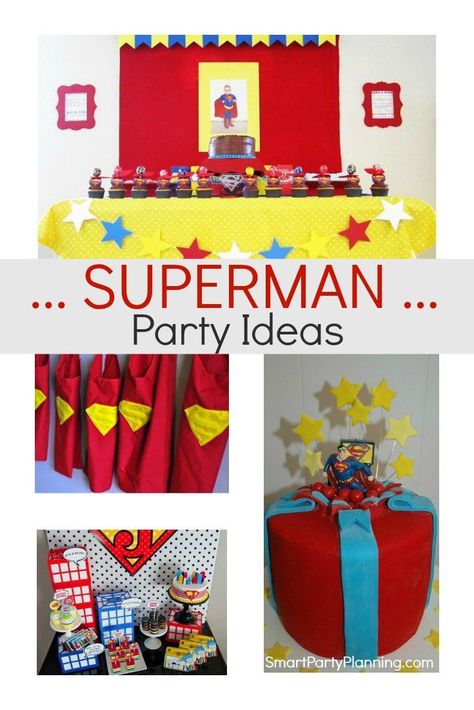 Selection of awesome Superman party ideas that the kids will love for their birthday parties. Filled with ideas for decoration, food and easy DIY to create the perfect superhero vibe. Simple ideas creates an amazing space that the boys will go nuts over. Superman Birthday Party Decorations, Superman Party Ideas, Superman Party Decorations, Diy Superhero Birthday Party, Superhero First Birthday, Superhero Birthday Party Decorations, Heroes Party, Superman Birthday Party, Superman Party