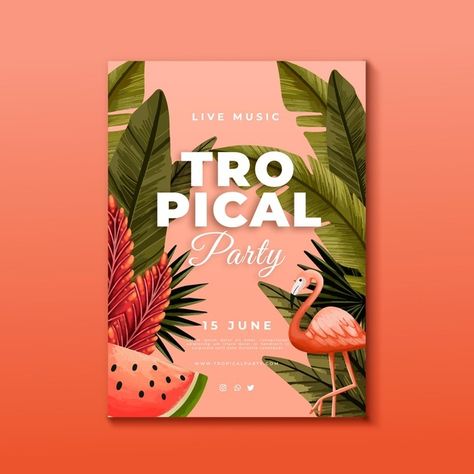 Tropical party poster template Free Vect... | Free Vector #Freepik #freevector #poster #floral #music #party Tropical Poster Design Ideas, Tropical Poster Design, Tropical Packaging, Tropical Posters, Mojito Bar, Tropical Poster, Tropical Food, Poster Template Free, Fiesta Tropical