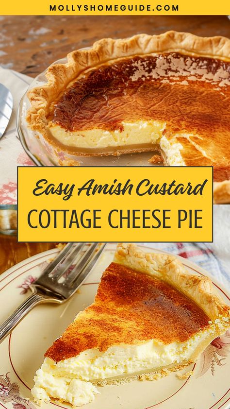 Dessert Recipes With Cottage Cheese, Cottage Cheese Custard, Amish Custard, Cottage Cheese Pie Recipe, Cottage Cheese Pie, Cottage Cheese Dessert Recipes, Low Calorie Pancakes, Cheese Pie Recipe, Cottage Cheese Desserts