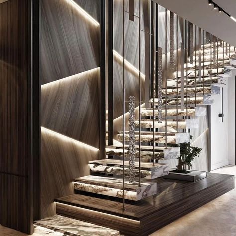 Elevate your home with stunning staircase design ideas! 😍❤️ . . . . . . . . . . #staircasedesign #homestairs #staircaselighting #stair #staircase #homeinterior #kreatecube #homeremodel #decoration #livingspace #trendingideas #ideas Luxury Staircase Modern Stairways, Staircase Accent Wall, Grand Stairs, Stairs Lights, Modern Mansion Interior, Taraji Henson, Modern Staircase Design, Luxury Stairs, Staircase Design Ideas