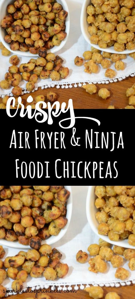 Crispy Air Fryer & Ninja Foodi Chickpeas are a tasty and crunchy snack that will have your reaching for one more handful! A gluten-free snack that is a healthier alternative to chips. Pin for Later! #chickpeas #glutenfree #snacks #ninjafoodi #airfryer Healthy Chip Alternative, Ninja Cooking System Recipes, Crunchy Chickpeas, Ninja Recipes, Crispy Chickpeas, Crunchy Snack, Chickpea Recipes, Air Fryer Recipes Easy, Air Fryer Recipes Healthy