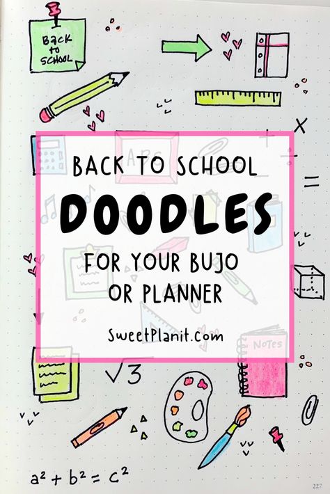 Cute and Easy to Draw Back to School Doodles for your Bullet Journal, Planner, or Notebook School Notebook Drawings, Back To School Doodles Easy, Back To School Doodles, Back To School Bullet Journal, Doodle Bullet Journal, Girls Lounge, School Doodles, Back To School Quotes, Planner Doodles