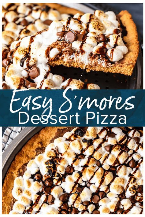 Dessert Pizza Recipe Easy, Smores Pizza, Easy Dessert Pizza, Dessert Pizza Recipe, Fluffy Marshmallows, Easy Smores, Dessert Pizza Recipes, Smores Dessert, Pizza Recipes Easy