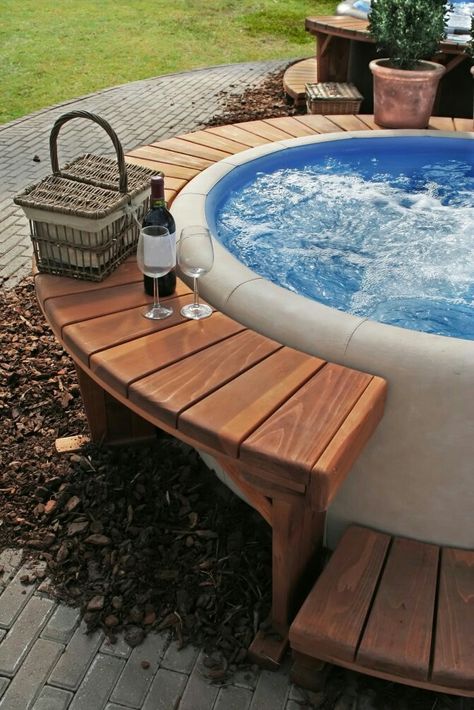 Hot Tub Area, Round Hot Tub, Hot Tub Landscaping, Luxury Hot Tubs, Hot Tub Surround, Hot Tub Patio, Hot Tub Gazebo, Gazebo Plans, Hot Tub Deck