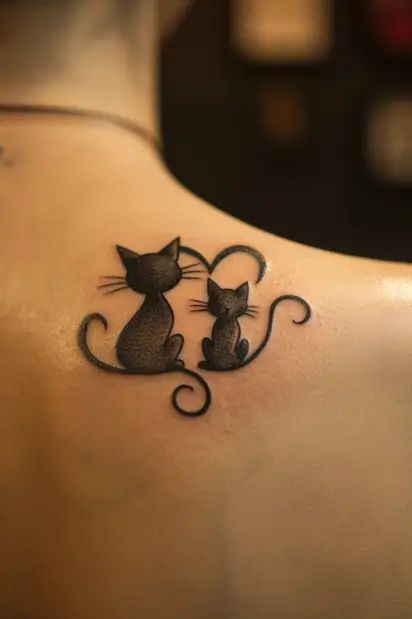 mother daughter tattoos 10 Cat Mother Daughter Tattoos, Simple Cat Tattoos For Women, Tattoo Ideas For Your Cat, Cat Tattoo Ideas Female, Cat Tatoos Idea, Cat Memorial Tattoo Ideas, Kitty Tattoo Small, Mom And Two Daughter Tattoos, Skye Tattoo