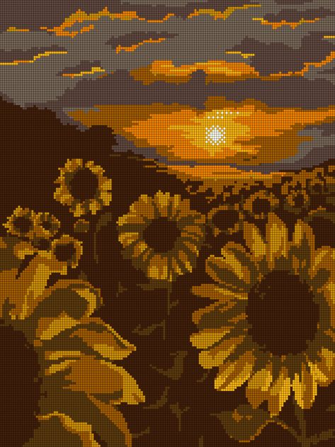 Alpha pattern #174081 | BraceletBook Sunflower Tapestry Crochet, Clouds Alpha Pattern, Nature Alpha Pattern, Flower Tapestry Crochet, Flower Alpha Pattern, Sunflower Tapestry, Autumn Field, Clouds Light, Pixel Grid