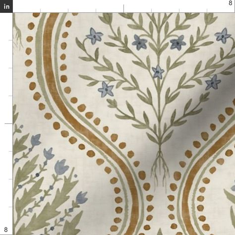 Large Monticello Dusty Blue_ Green and Fabric | Spoonflower Neutral Cottage, Cottage Kitchen Ideas, Cozy Cottage Kitchen, Floral Meadow, Vintage Floral Fabric, Farmhouse Fabric, Crafts Decor, Cottage Kitchens, Granny Chic