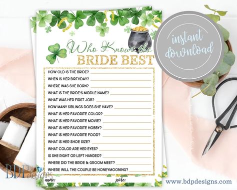 Who Knows the Bride Best Game, Bachelorette Game, St Patricks Day Bridal Shower, Lucky in Love Bridal Shower, Lucky in Love, St Patricks Day - Etsy Lucky In Love Bridal Shower Theme, Lucky In Love Bridal Shower Decor, Who Knows The Bride Best, Bachelorette Game, Bach Weekend, Price Is Right Games, Advice For Bride, Whats In Your Purse, Bachelorette Games