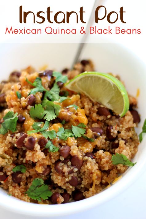 Instant Pot Mexican Quinoa and Black Beans—flavorful quinoa with salsa, black beans and sliced avocado. A fast and easy meatless meal or an amazing side dish. #instantpot #instapot #quinoa #pressurecooker #instantpotrecipe #meatlessmonday #meatless Flavorful Quinoa, Crockpot Quinoa, Instant Pot Quinoa Recipes, Quinoa And Black Beans, Legumes Recipes, Instant Pot Mexican, Slow Cooker Mexican, Instant Pot Quinoa, Mexican Quinoa