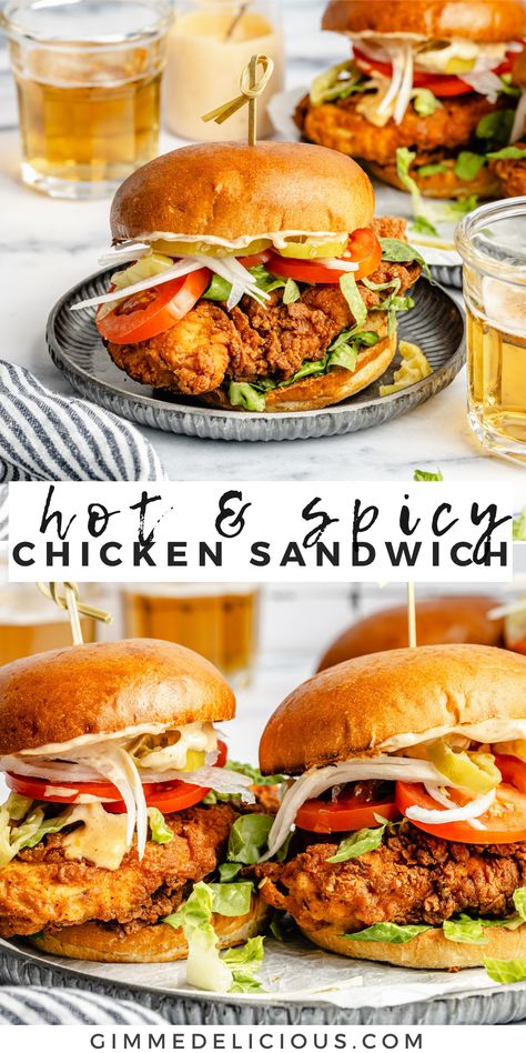 This delicious Spicy Chicken Sandwich is way better than anything from your local fast food restaurant! It's easy to make, yet so juicy and tender for delicious flavor in every bite. Made in the comfort of your own home, you can satisfy your craving for perfectly crispy, spiced sandwiches anytime! Chicken Fried Chicken Sandwich, Chicken Tender Sandwich Ideas, Homemade Spicy Chicken Sandwich, Sides For Fried Chicken, Spicy Chicken Sandwich Recipe, Chicken Sandwich Sauce, Spicy Chicken Sandwich, Crispy Chicken Sandwich, Local Fast Food