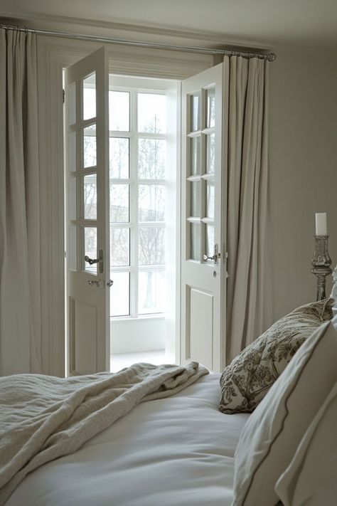 Add a touch of elegance to your bedroom with classic French doors for your closet. These beautiful doors enhance the room’s sophistication while providing easy access. 🚪🌿✨ #FrenchDoors #ElegantLiving #BedroomDesign #ElevatedCloset French Door In Bedroom, Narrow French Doors Interior, Rental Renovation, Narrow French Doors, French Doors Bedroom, French Doors Interior, Elegant Living, Closet Designs, Beautiful Doors