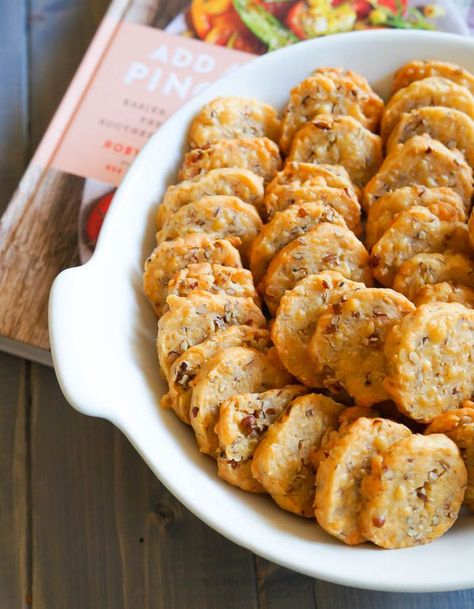 Southern Cheese Crackers recipe + Add a Pinch Cookbook Southern Cheese Biscuits, Cheeseit Snack Recipe, Cheese Cracker Recipes Homemade, Southern Appetizers Easy, Cheddar Cheese Appetizers, Cracktastic Crackers, Cheese Cookies Cheddar, Seasoned Cheese It Crackers, Southern Cheese Crackers