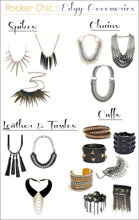 What To Wear :: Rocker Chic Jewelry — Celebrations at Home Rocker Chic Jewelry, Rocker Chic Accessories, Rocker Chic Style, Rocker Chick, Edgy Accessories, Thread Necklace, Pastel Outfit, Edgy Chic, Style Rock