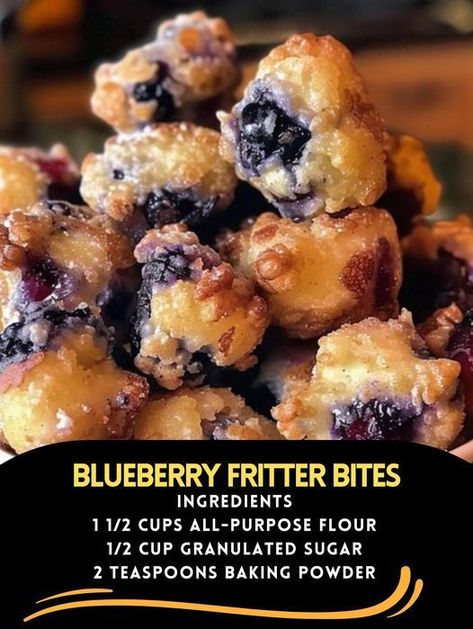 Blueberry Fritter Bites Ingredients:... - Recipes on a budget Blueberry Fritter Bites, Blueberry Fritters Recipe, Blueberry Fritter, Fritter Bites, Blueberry Fritters, Recipes On A Budget, Cheap Meal, Fritters Recipe, Homemade Cake