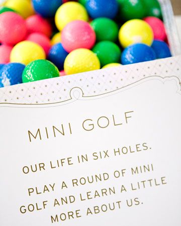 Mini golf at a wedding/rehearsal! Cute idea for guests to do while bride & groom are taking pics before rehersal. Wedding Guest Activities, Outdoor Wedding Games, Wedding Reception Activities, Reception Games, Reception Activities, Golf Wedding, Wedding Reception Games, Wedding Reception Dinner, Wedding Reception Fun