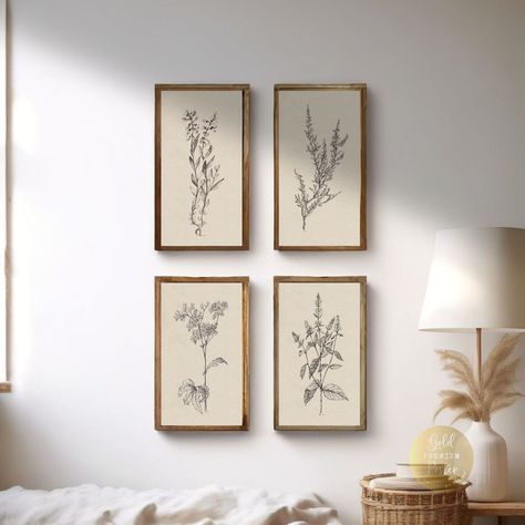 SET of 4 Tall Long Narrow wall art print vertical Vintage sketch Panoramic wall art PRINTABLE earth tones botanical drawing digital Download Long Narrow Wall Art, Narrow Wall Art, Vertical Art, Dorm Room Wall Decor, Botanical Drawing, Panoramic Wall Art, Drawing Digital, Mural Floral, Botanical Drawings