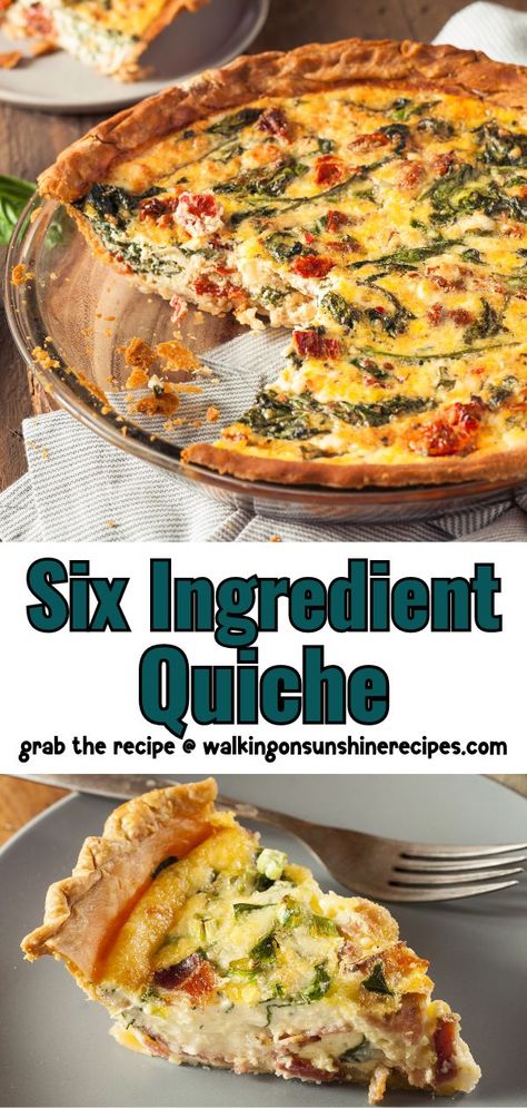 Spinach, Bacon and Cheese Quiche Easy Spinach Cheese Quiche, Quiche Sausage Recipes, Spinach Bacon Cheese Quiche, Quiche Recipes Easy Broccoli Cheese, Sour Cream Quiche, Quiche Recipes No Cream, Quiche Flavor Ideas, Sausage And Bacon Quiche, Quiche Recipes With Goat Cheese