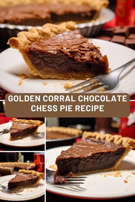 Learn how to make the famous Golden Corral Chocolate Chess Pie with this easy-to-follow recipe. This delicious dessert is perfect for special occasions or when you’re just craving something sweet. Golden Corral Chocolate Chess Pie Recipe, Chess Pies, Designer Desserts, Chocolate Chess Pie Recipe, Pie Contest, Chocolate Pie Filling, Pie Ideas, Chess Pie Recipe, Chocolate Chess Pie