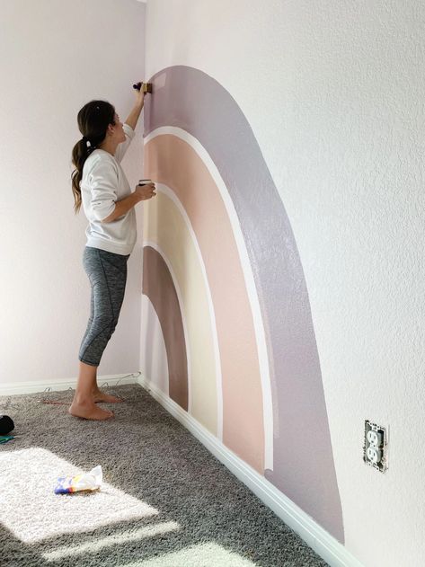 Painting Girls Room Ideas, Toddler Girl Paint Colors Room Ideas, Big Girl Room Makeover, Girls Room Mural Ideas, Toddler Bedroom Paint Ideas, Baby Girl Room Paint Ideas, Toddler Girl Bedroom Paint Ideas, Kid Room Paint Ideas, Rainbow Mural Kids Room Diy