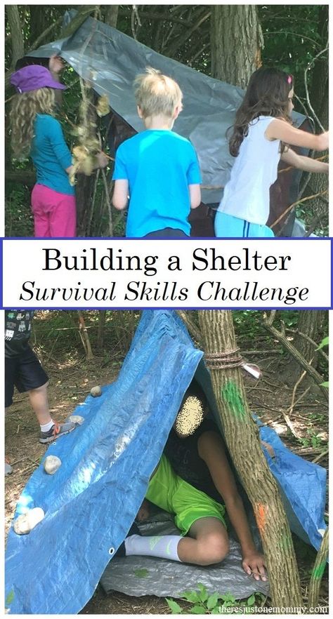 kids survival skills activities: simple outdoor challenge to build an emergency shelter Kids Survival Skills, Emergency Shelter, Outdoor Education, Survival Shelter, Survival Techniques, Outdoor Learning, Skills Activities, Camping Theme, Wilderness Survival