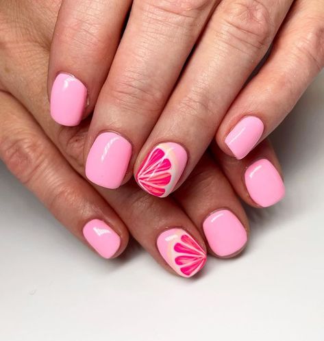 Grapefruit Nail Art, Pink Grapefruit Nails, Pink Lemon Nails, Fruit Design Nails, Grapefruit Nails, Citrus Nails, Fruity Nails, Nails Gels, Belle Nails