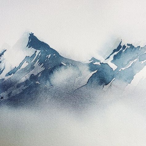 Misty mountains painted in watercolors Drawing Mountains, Mountains Drawing, Mountains Painting, Real Painting, Mountain Drawing, Art Painting Tools, Painting Courses, Winter Watercolor, Watercolour Inspiration