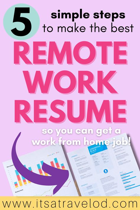 In this post, I share 5 simple steps to help you make the best remote work resume. If you want to work remotely, you'll need to make a resume that's tailored for remote jobs. You'll learn exactly how to tailor your resume for the remote job application you're filling out. Check it out now, and learn how to make your resume stand out to recruiters! Work Resume, Customer Service Resume, Create A Resume, Resume Help, Resume Writing Tips, Work Remotely, Perfect Resume, Action Words, Job Interview Tips