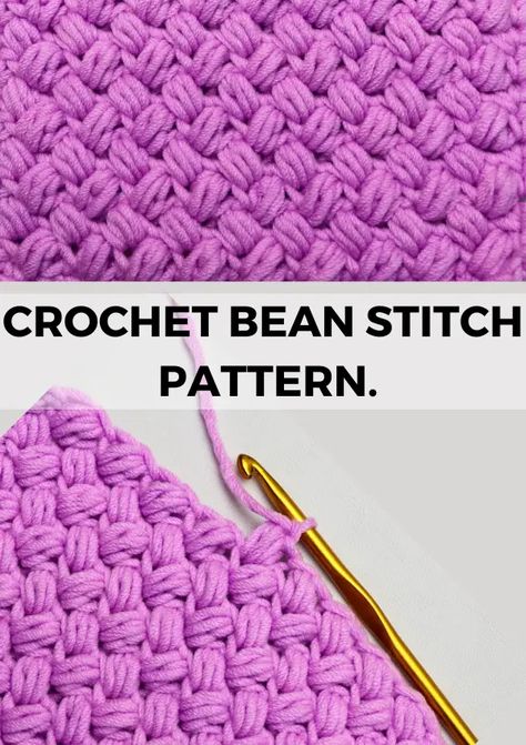 Modern Haken, Crochet Blanket Stitch Pattern, Puff Stitch Crochet, Different Crochet Stitches, Modern Crochet Blanket, Bean Stitch, Crochet Blanket Pattern Easy, Crochet Cowl Pattern, Crochet Stitches For Blankets