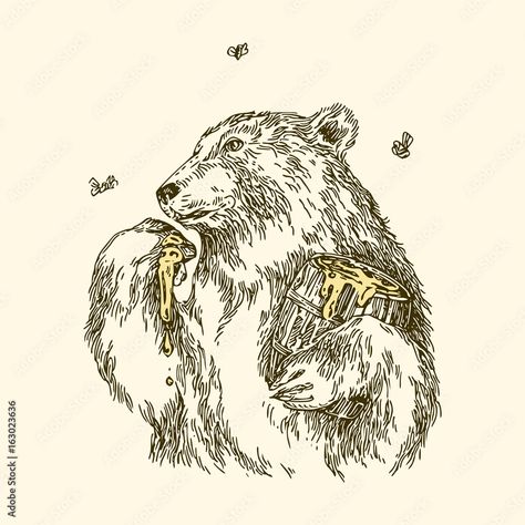 Honey Drawing, Bear Eating Honey, Paw Sketch, Honey Illustration, Bear Eating, Magick Art, Earthy Tattoos, Bear Drawing, Bear Tattoo