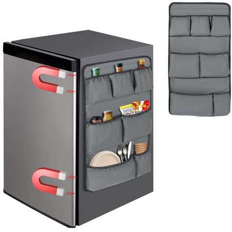 PRICES MAY VARY. Maximize Your Space: Elevate your dorm living with our dorm fridge organizer, providing ample extra storage to neatly arrange your essentials in tight spaces – a college dorm must-have! (patent pending) Unique Magnetic Design: Featuring two ultra-strong magnets, our mini fridge caddy clings securely, offering exceptional load-bearing capacity without slipping—install effortlessly in just 10 seconds! Spacious Pockets: Designed with larger and deeper pockets, our college dorm organizer enhances storage efficiency, ensuring every item finds its place, optimizing your mini fridge storage. Extended Fit: Tailored to perfection, our mini refrigerator organizer's 27.6-inch height seamlessly complements 3.3-4.5 Cu Ft mini fridges, utilizing vertical space to its fullest potential, Bedroom Mini Fridge Ideas, Collage Dorm Essentials, College Dorm Fridge, Dorm Fridge Organization, Mini Fridge Organization, College Dorm Necessities, Dorm Storage Ideas, College Dorm Accessories, Dorm Snacks