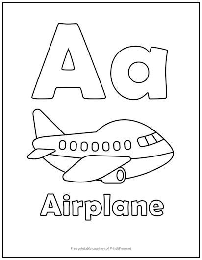 Alphabet Letters To Print, Preschool Letter Crafts, Letter A Coloring Pages, Airplane Coloring Pages, A Coloring Page, Abc Coloring Pages, Kids Worksheets Preschool, Abc Printables, Printable Alphabet Letters