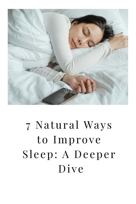 Woman sleeping peacefully in bed with a phone nearby, promoting natural ways to improve sleep. Tips To Sleep Better, Sleep Wellness, Sleeping Better, Routine Ideas, Natural Sleep Aids, Wellness Inspiration, Sleep Problems, Wellness Journey, Improve Sleep Quality