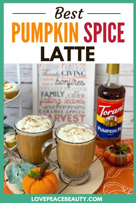 Learn how to make an easy Pumpkin Spice Latte at home. This creamy fall latte recipe is so simple to make you will wonder why you haven't tried sooner! #ad #Fallforflavor #torani #psl #pumpkinspicelatte #latte #homemade Fall Latte Recipes, Pumpkin Latte Recipe, Torani Recipes, Pumpkin Pie Syrup, Pumpkin Cheesecake Muffins, Pumpkin Spice Latte Recipe, Pumpkin Pie Spice Recipe, Torani Syrup, Pie Spice Recipe