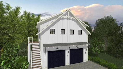 Garage Adu, Adu Plans, Cabin Garage, Blue Garage, Garage With Living Quarters, Garage Plans With Loft, Plan Garage, Carriage House Garage, Private Bedroom