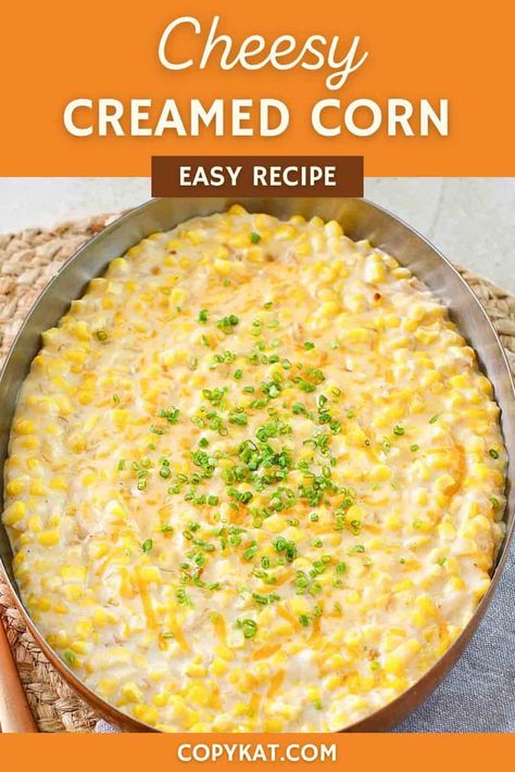 Cheese makes everything better! This Cheesy Creamed Corn is a tasty twist to an old fashioned southern side dish. Get the easy recipe and find out how to make creamed corn with cheddar cheese on the stovetop. Great to serve for dinner with ham, fried chicken, and pork. Cream Corn Stovetop, Stovetop Creamed Corn, Southern Cream Corn Recipe, Creamed Corn Recipe With Cream Cheese, Dinner With Ham, Make Creamed Corn, Creamed Corn Recipe Easy, Cheesy Creamed Corn, Recipes With Corn