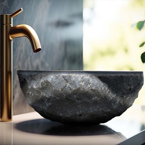 Aruba Uniques Natural Basalt Stone Vessel Bathroom Sink - Bed Bath & Beyond - 39910968 Sink Bowls, Marble Vessel Sink, Stone Bathroom Sink, Unique Bathroom Vanity, Stone Vessel Sinks, Sink Bowl, Basalt Stone, Concrete Sink, Stone Bathroom