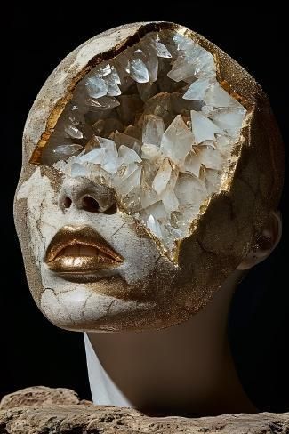 size: 12x8in Photographic Print: Geode Portrait 1 by Bilge Paksoylu : Crystal Genasi, Crystal Cave Aesthetic, Pile Of Jewels, Geode Drawing, Geode Aesthetic, Illusional Art, Aging Art, Gems Aesthetic, Otherworldly Aesthetic